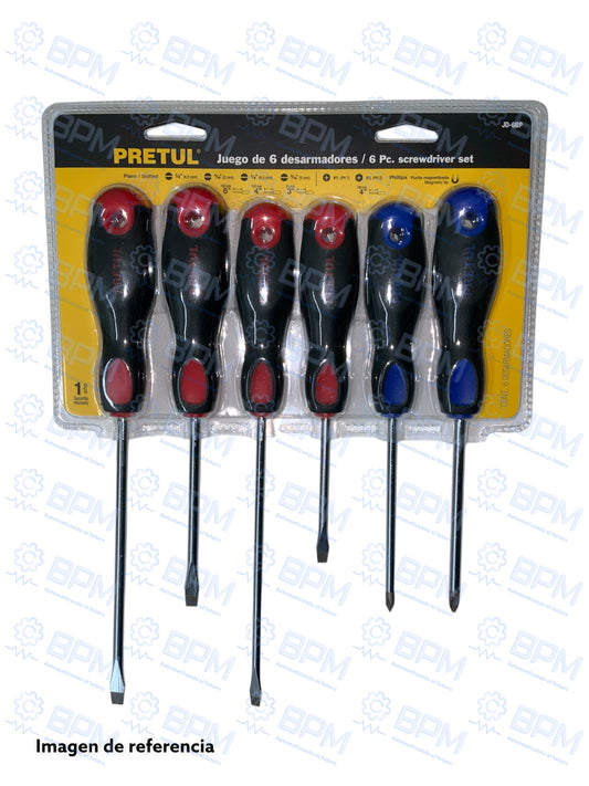 Juego de 6 desarmadores mango Comfort Grip, PRETUL