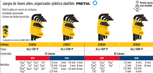 Juego de 13 llaves tipo allen