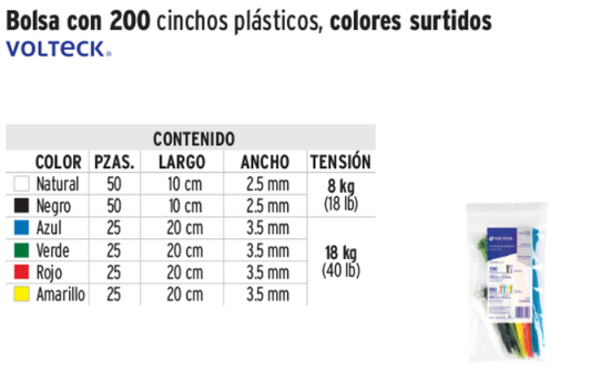 Cinchos colores surtidos 200pz