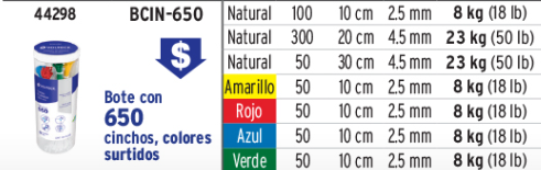 Bote de cinchos 650pz colores surtidos