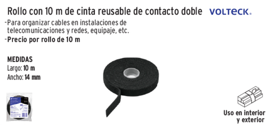 Cinta reusable de contacto doble 10m