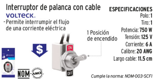 Interruptor de palanca con cable 1P1T